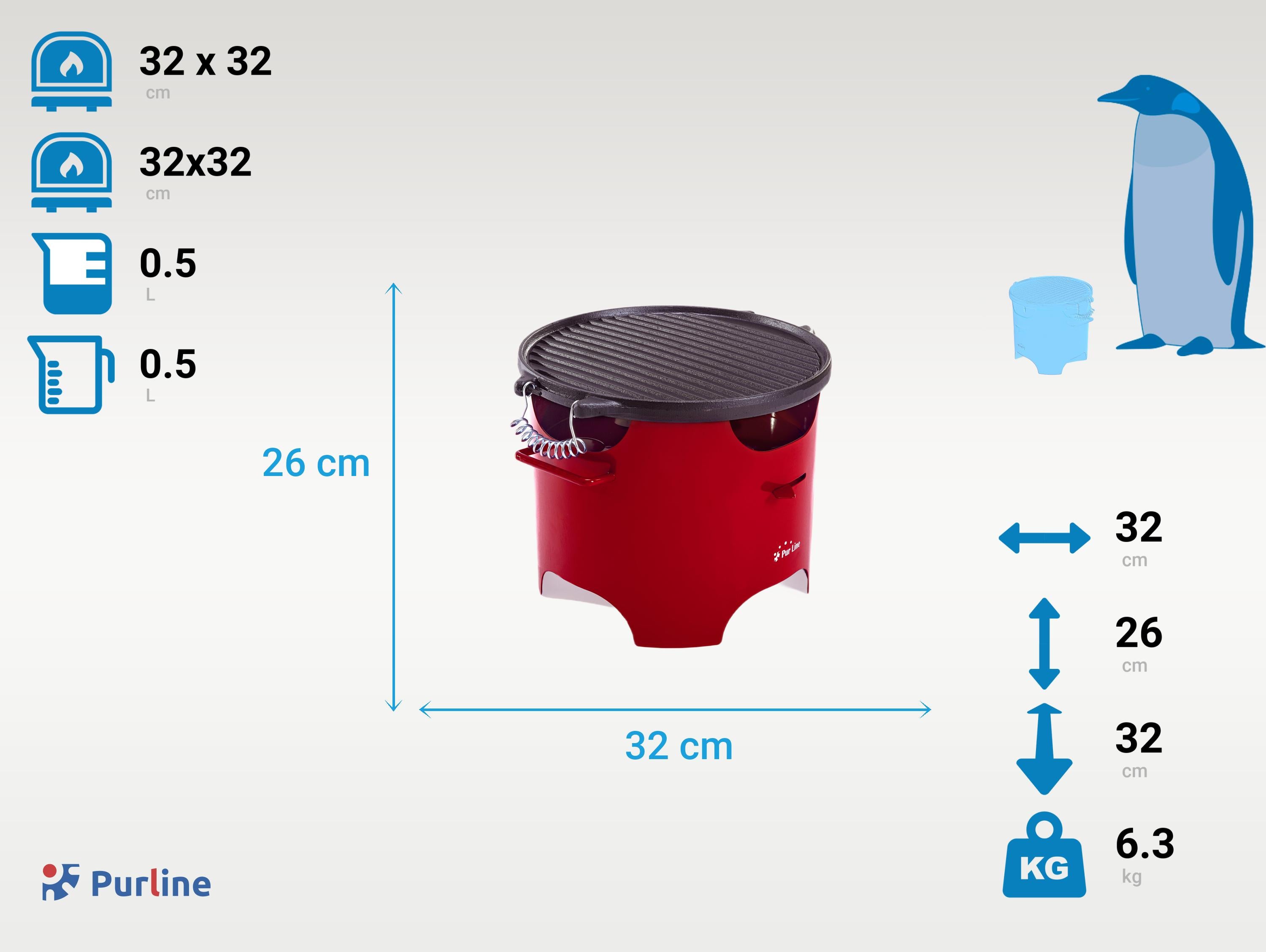 Barbecue a biocombustibile serbatoio 0,5L senza fumo in acciaio rosso e piastra tonda in ghisa