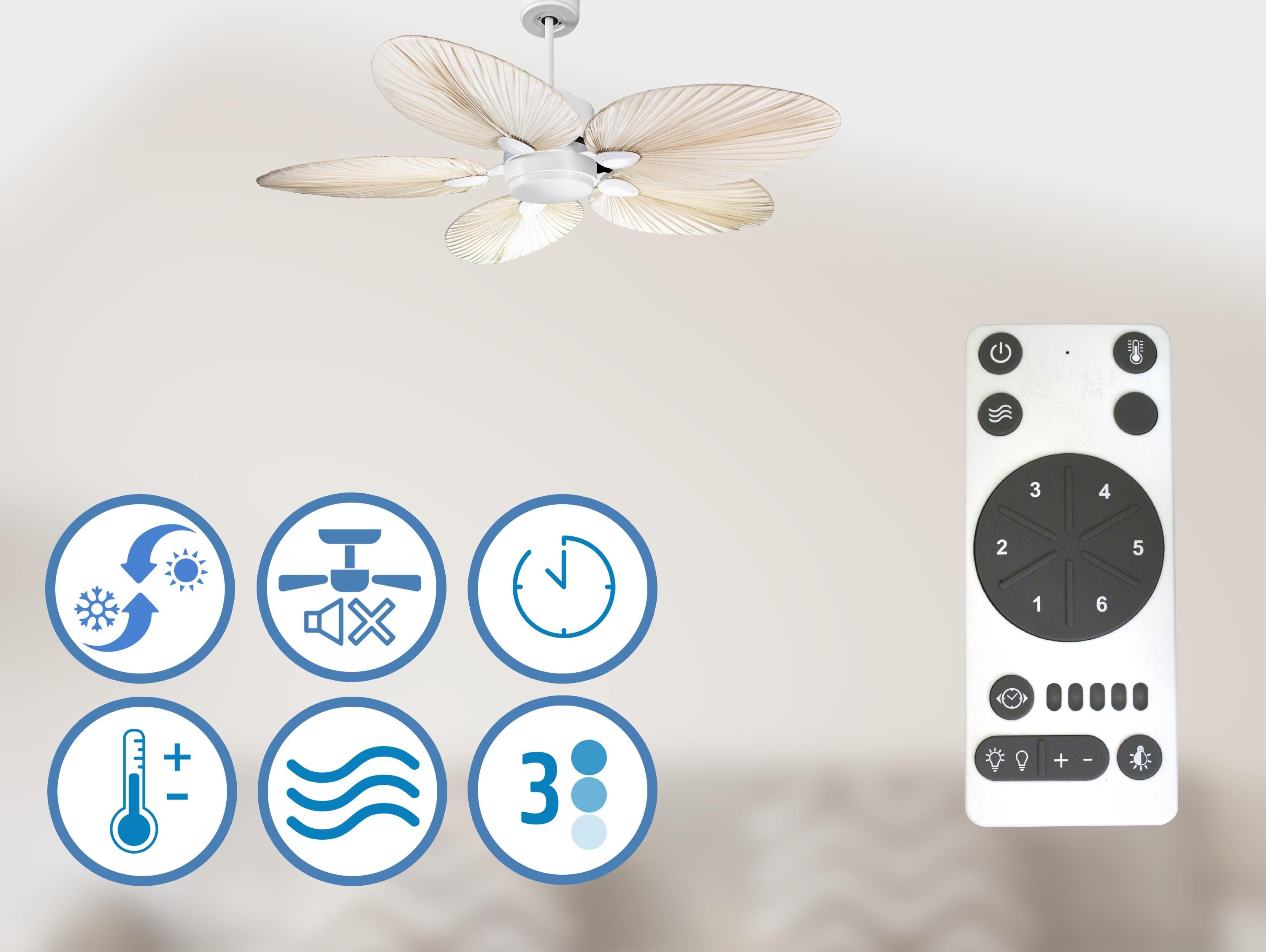 Ventilatore da soffitto Wifi Motore CC Telecomando Luce a tre toni Hypersilence Memoria