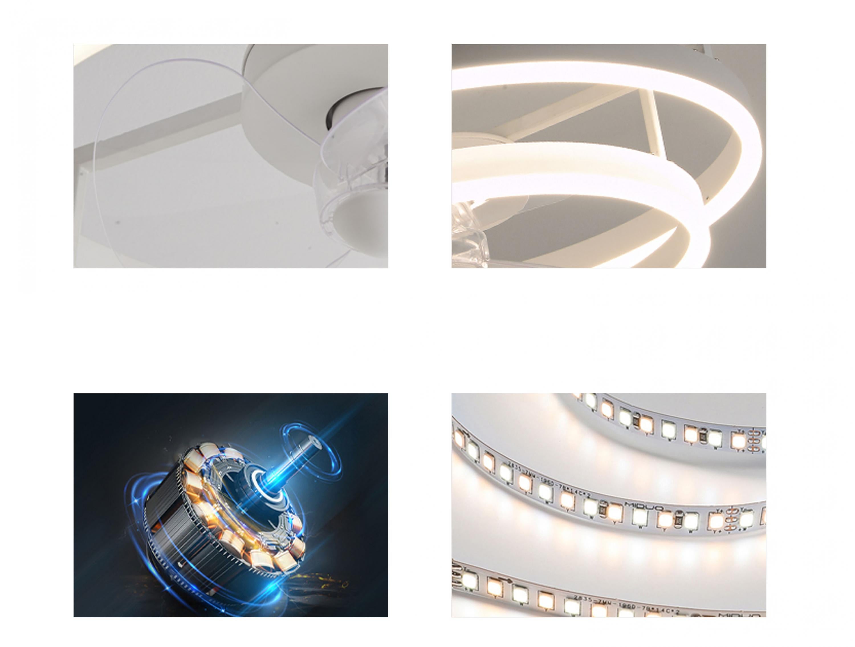 Lampada a ventaglio a LED con doppio anello in alluminio bianco