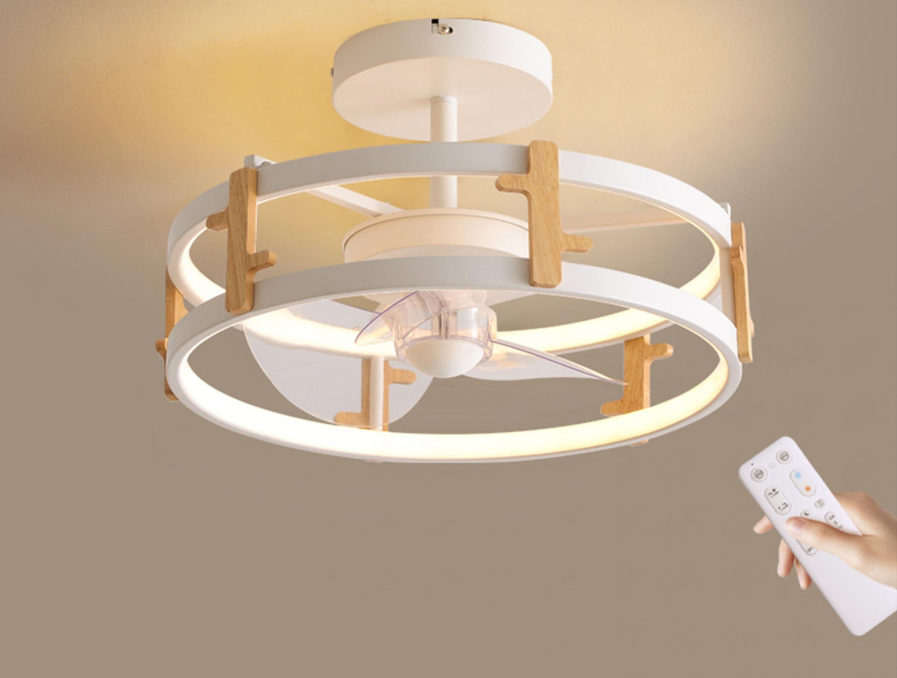 Lampada a ventola a LED con dettagli in legno