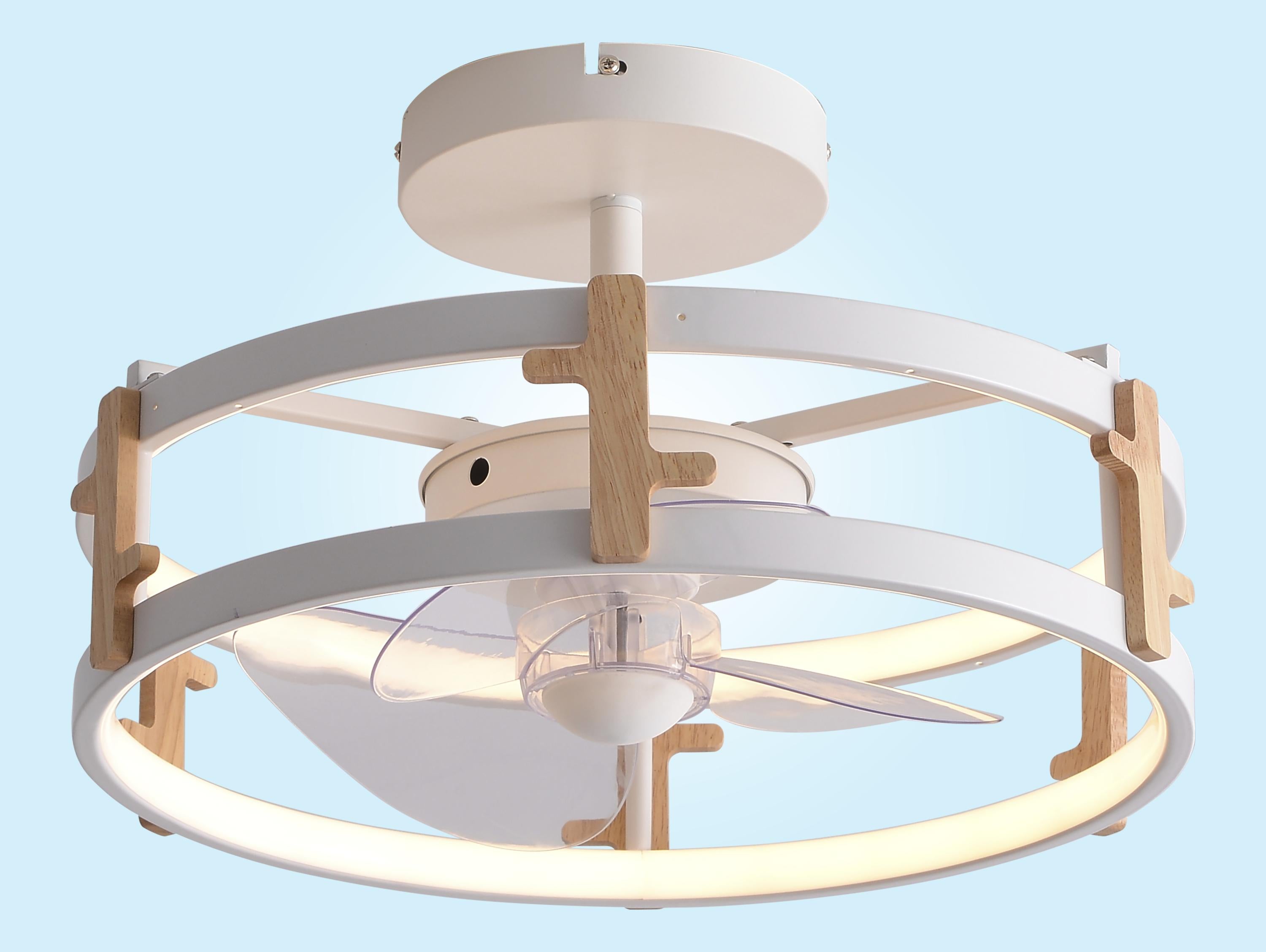 Lampada a ventola a LED con dettagli in legno