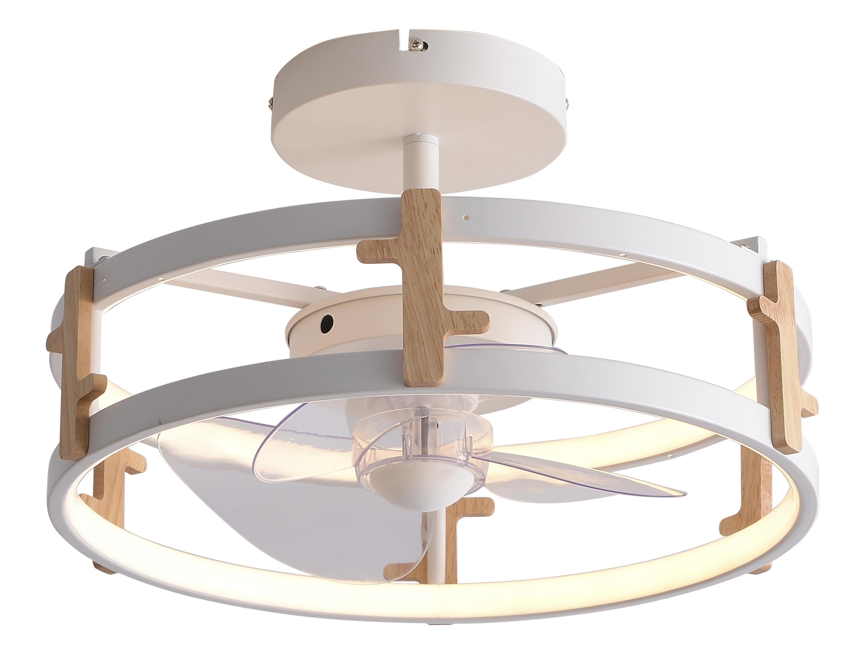 Lampada a ventola a LED con dettagli in legno