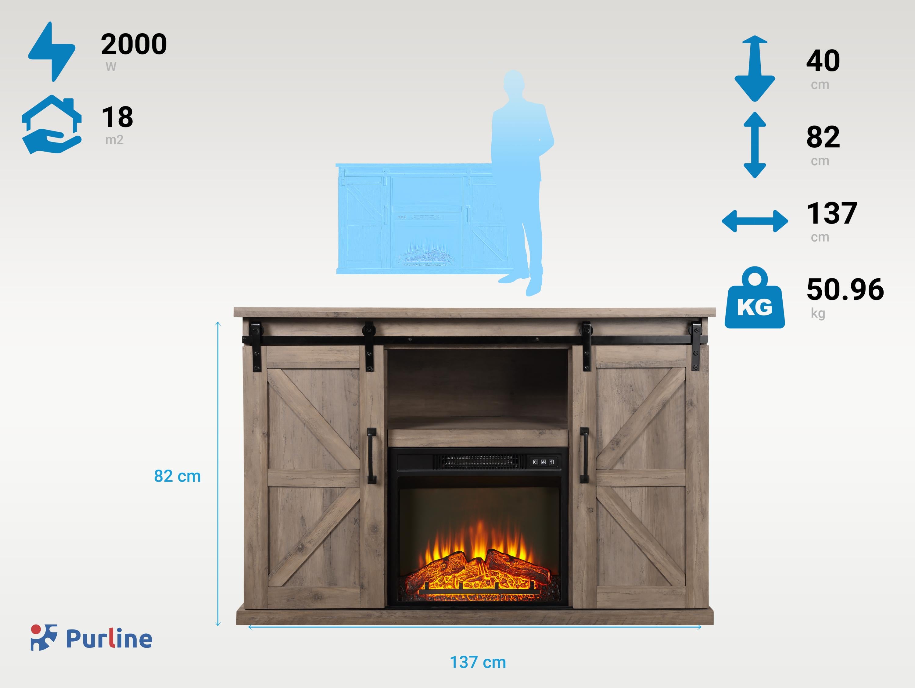 Credenza rustica con camino elettrico 2000W