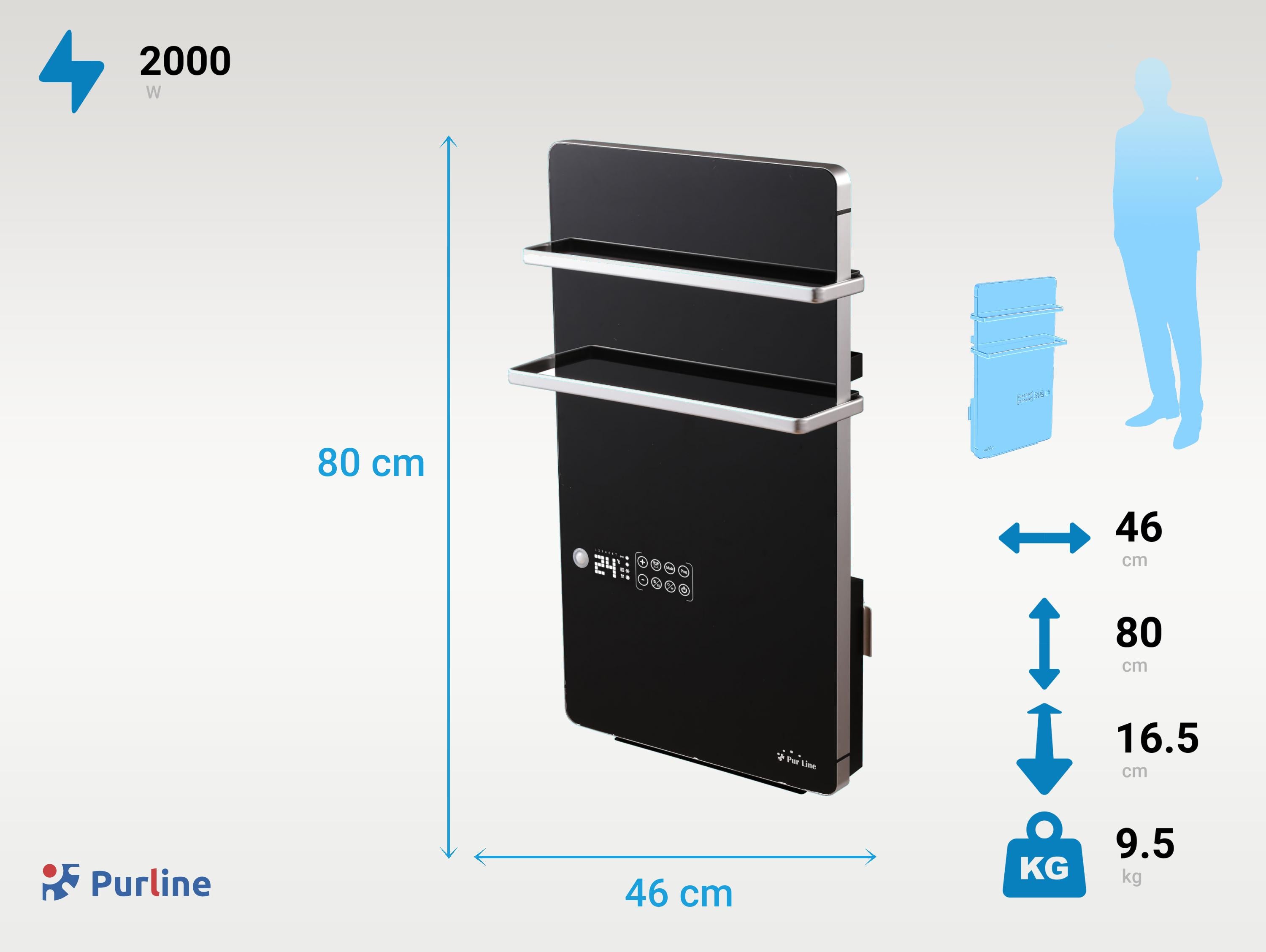 Scaldasalviette elettrico digitale da 2000W in bianco con controllo WIFI