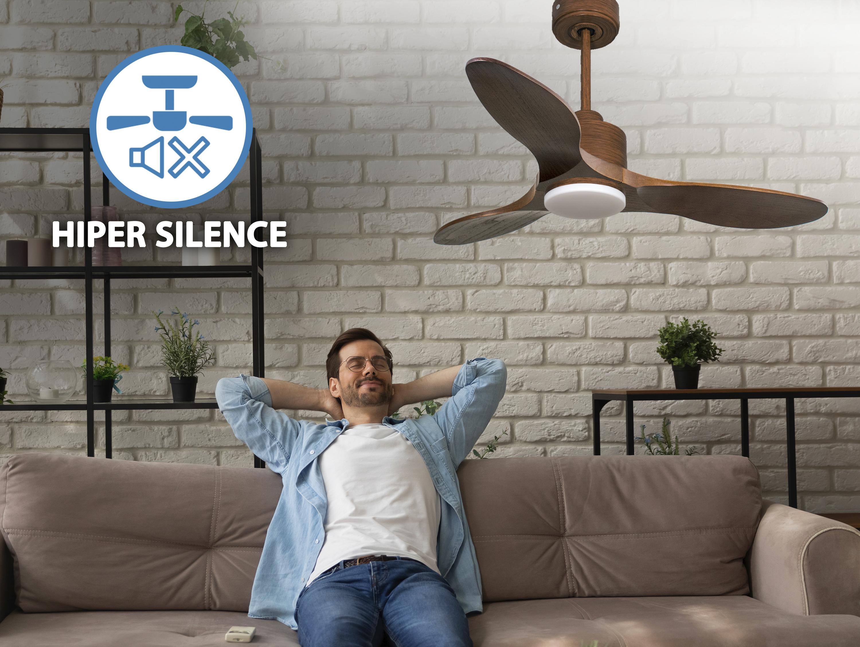 Ventilatore da soffitto Reversibile Termostato Dimmabile Wifi Motore CC Tetti inclinati Telecomando Luce a tre toni Hypersilence Memoria